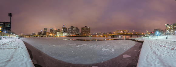Panorama of the North Shore of Pittsburgh in the snow