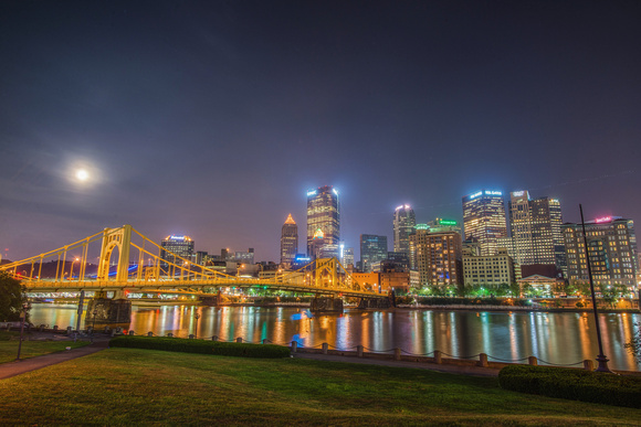 The Harvest Moon rises on the North Shore of Pittsburgh HDR