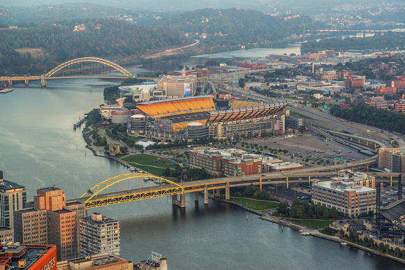 Heinz Field at dawn from the roof of the Steel Building in Pittsburgh