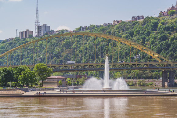 Fountain at Point State Park and the Ft. Pitt Bridge in Pittsburgh
