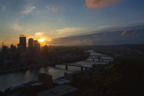 Pittsburgh in the shadow of clouds at dawn