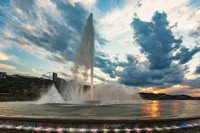 The fountain at Point State Park at dusk