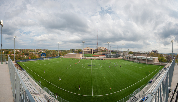 A panorama of the soccer field on the campus of the University of Pittsburgh