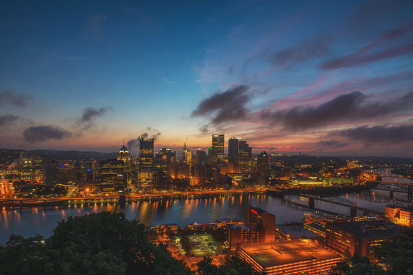 Colorful skies over Pittsburgh before dawn