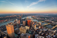 Downtown Pittsburgh glows at dawn