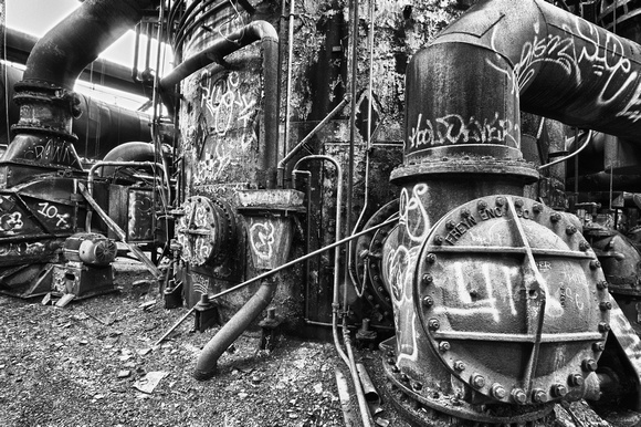 B&W view of Carrie Furnace HDR