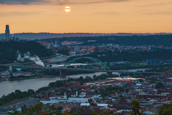 A hazy sunrise over the South Side of Pittsburgh