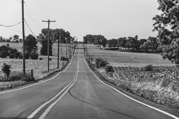 Empty road in Central Pennsylvania in B&W