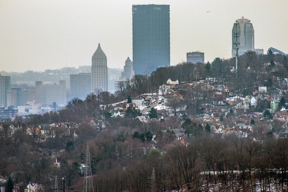 Pittsburgh over a ridge on a hazy winter day