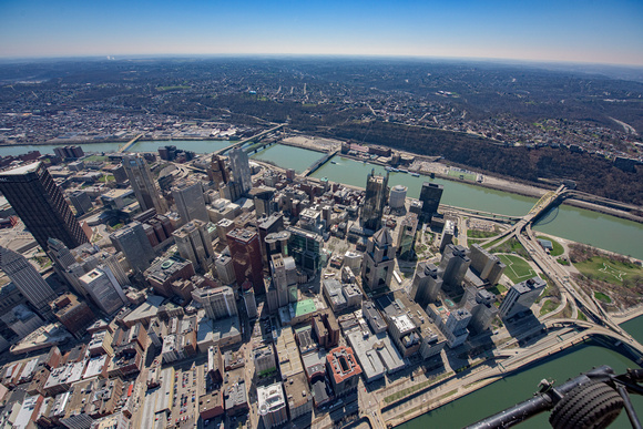 Looking at downtown Pittsburgh from above