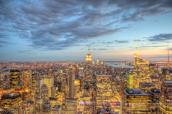 The Manhattan skyline at the blue hour HDR