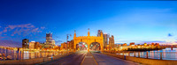 Panorama on the Smithfield St. Bridge in Pittsburgh at dawn