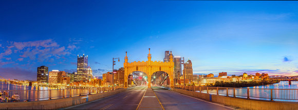 Panorama on the Smithfield St. Bridge in Pittsburgh at dawn