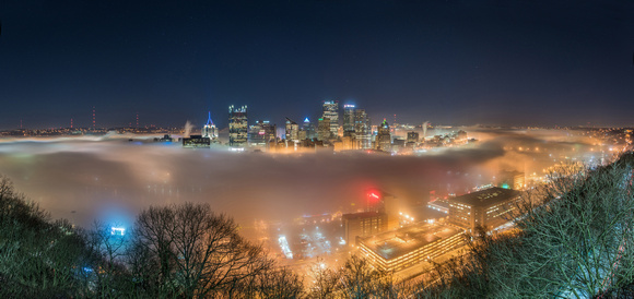 Panorama of the foggy rivers in Pittsburgh