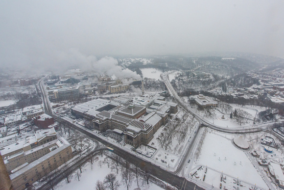 Carnegie Mellon University from the Cathedral of Learning in the snow