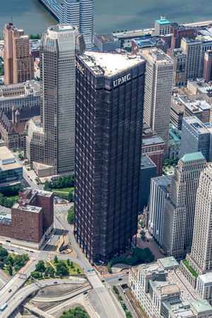 An aerial view of the Steel Building in PIttsburgh