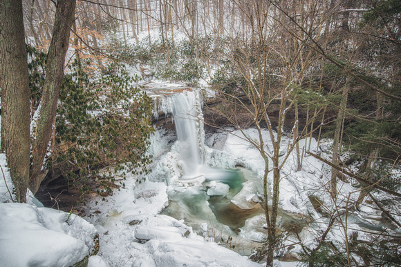 Long exposure from above Cucumber Falls at Ohiopyle State Park in the winter