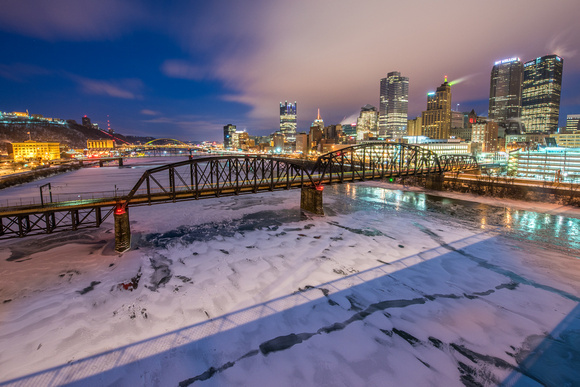 Early morning Pittsburgh over an icy Monongahela River