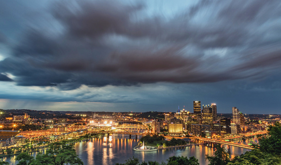 Clouds rush over Pittsburgh at dusk