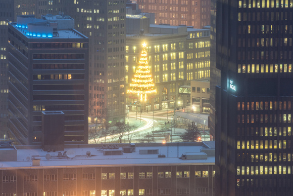 The Horne's tree in Pittsburgh glows in the snow