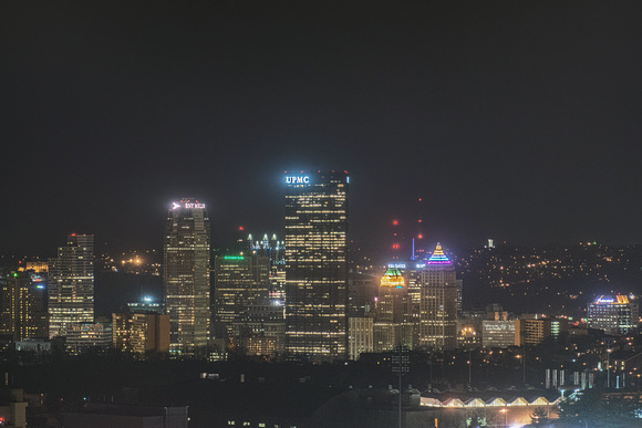 Pittsburgh skyline from the Cathedral of Learning at night
