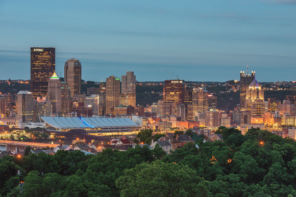 A shining Pittsburgh skyline from the Spring Hill