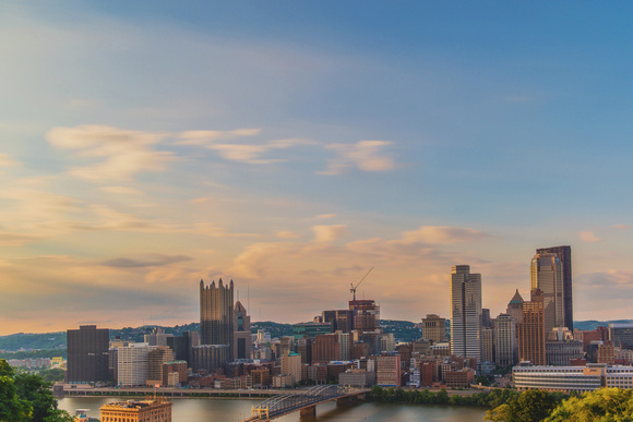 Long exposure of the Pittsburgh skyline at sunset