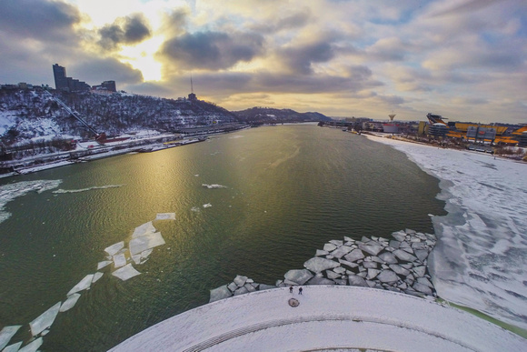 Looking down the icy Ohio River from the Point in Pittsburgh