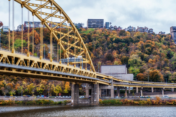 The Ft. Pitt Bridge and Tunnel in Pittsburgh in the fall
