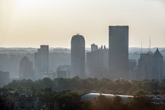 Misty Pittsburgh skyline from the Cathedral of Learning