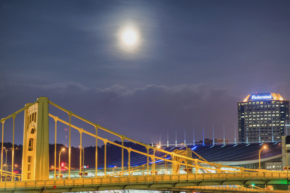 The Harvest Moon over the Andy Warhol Bridge in Pittsburgh
