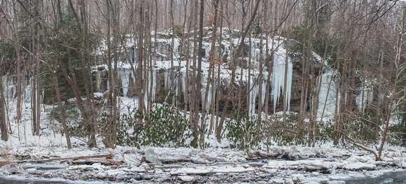 Ice wall panorama at Ohiopyle State Park in the winter