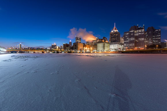 A view of a frozen Pittsburgh on the icy Allegheny River