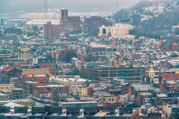 Snow covered rooftops in the South Side of Pittsburgh