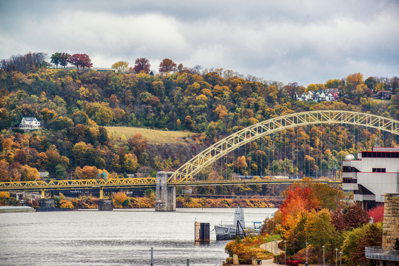 The West End Bridge surrounded by fall colors in Pittsburgh