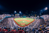A view of PNC Park from the upper level at night