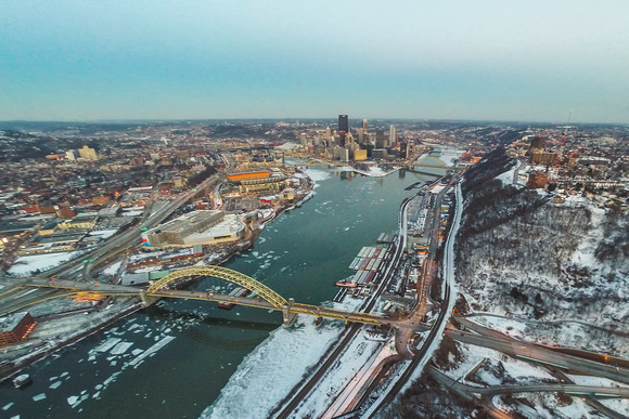 Aerial view of Pittsburgh from above the West End
