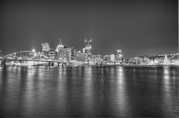 Pittsburgh skyline before Christmas from the North Shore B&W HDR