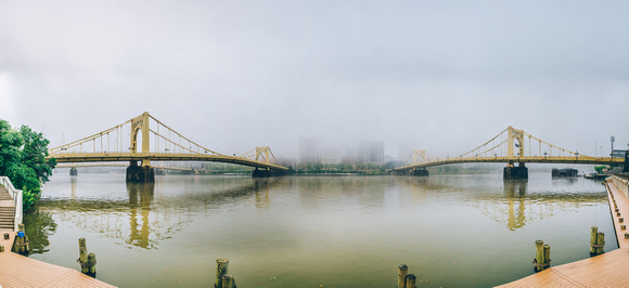 Panorama of the North Shore of Pittsburgh on a foggy morning