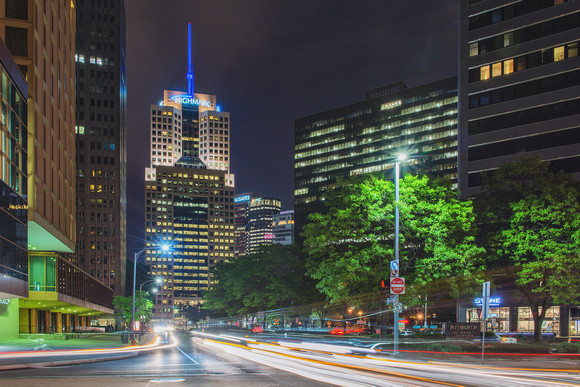 Light trails and the Highmark Building in Pittsburgh