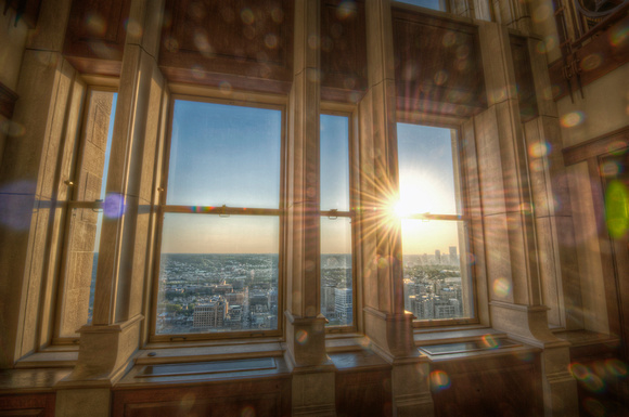 Sunflare through window of Cathedral of Learning HDR