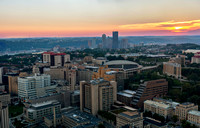 Pittsburgh skyline and Oakland at sunset from the roof of the Cathedral of Learning