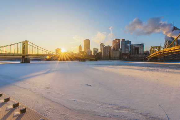 Sunflare over the ice on a cold day in Pittsburgh