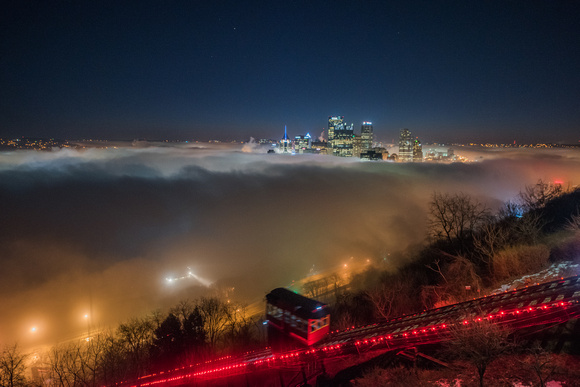 An incline on Mt. Washington on a foggy morning in Pittsburgh