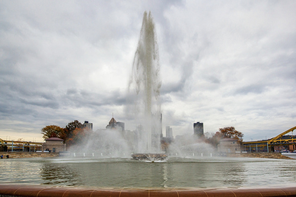 The fountain at Point State Park rises in the fall