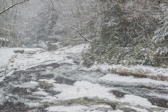 A snow covered natural rock slides at Ohiopyle State Park