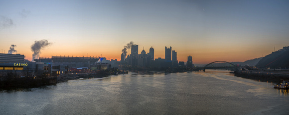 A panorama of the Pittsburgh skyline from the West End Bridge