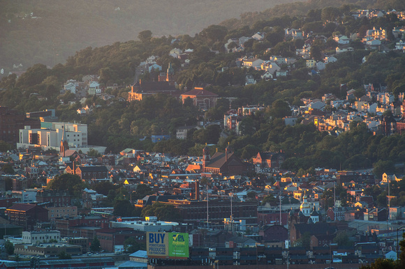 First light at dusk on Polish Hill in Pittsburgh