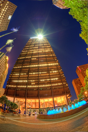 Fisheye view of the Steel Building at night HDR