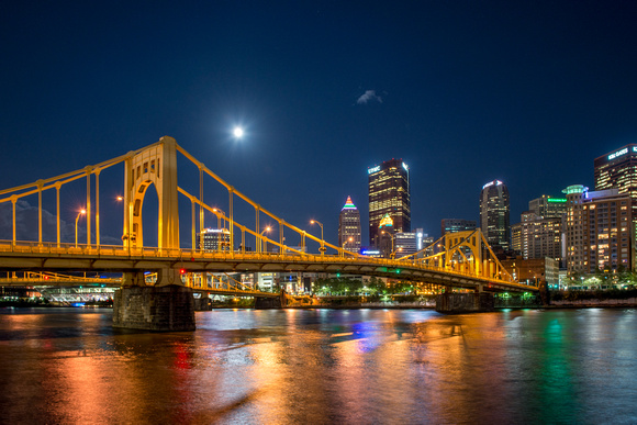 The supermoon over the Andy Warhol Bridge in Pittsburgh